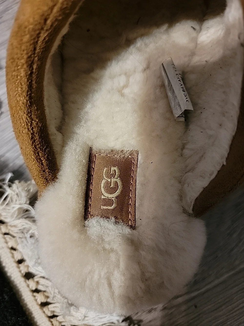 UGG Chestnut Suede Shearling Mule Slippers with Decorative Tassel